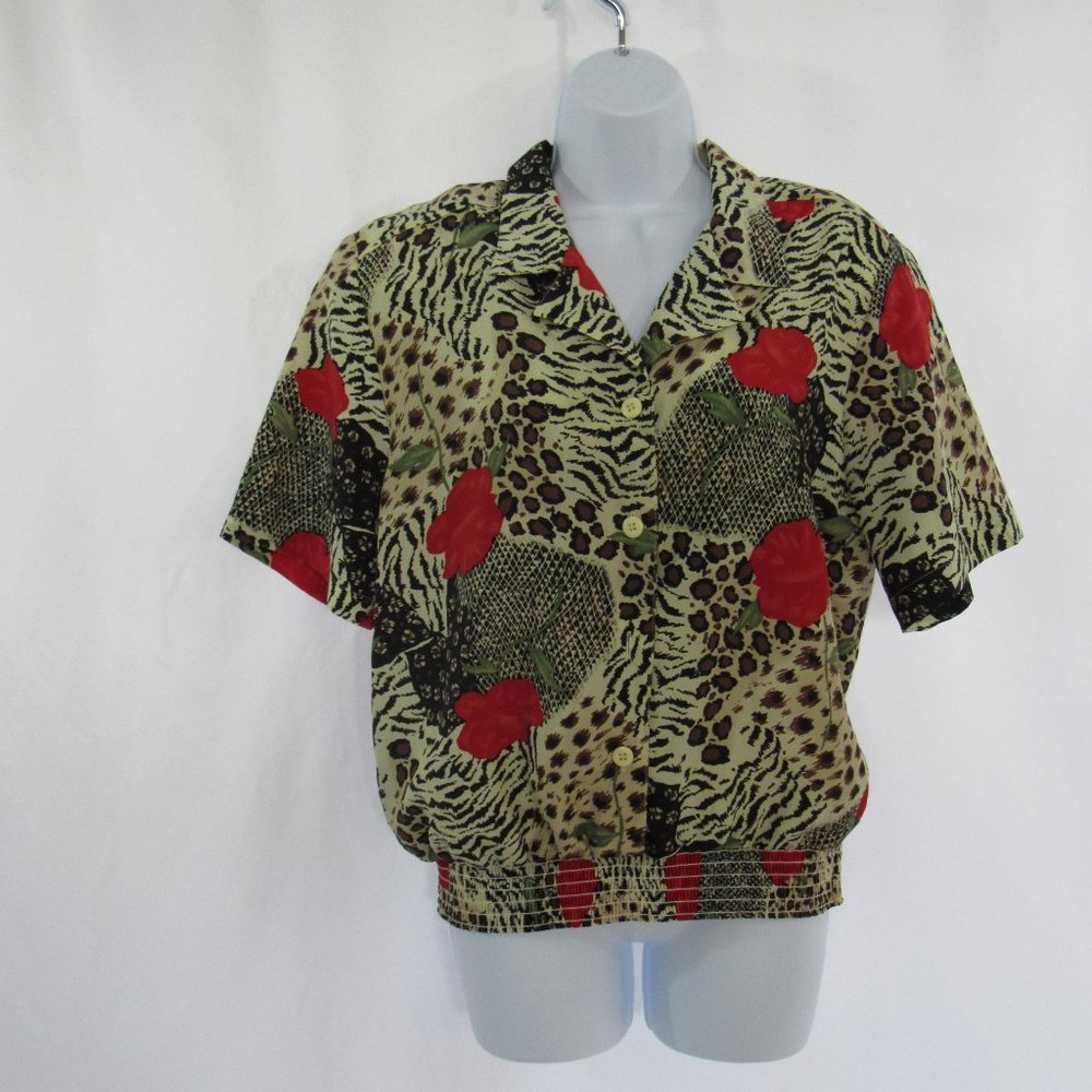 Women's size 10 Elastic Waist, Multicolor, 80s vintage Animal Print Top, NOTIONS